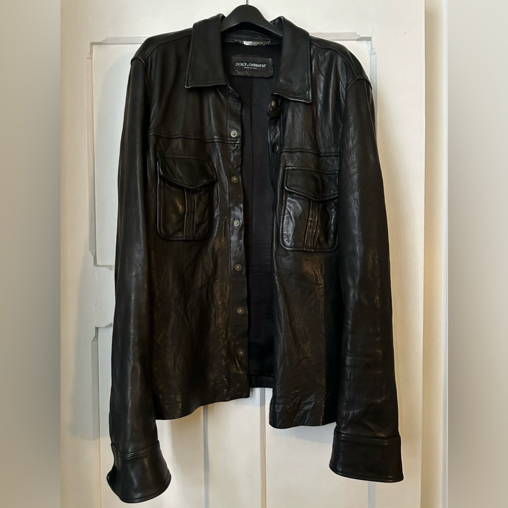 Dolce & Gabbana Black Leather Coat